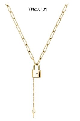 Love Token Key Lock collar K oro acero inoxidable largo collar de diamantes de imitación