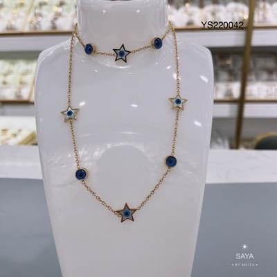 Conjunto de joyas de acero inoxidable chapado en oro de 14 quilates Conjunto de pulsera de collar de globo ocular azul fresco
