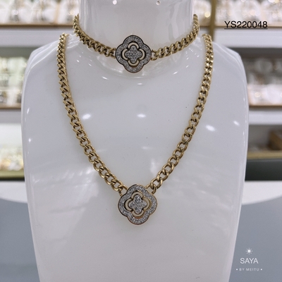 Conjunto de joyas de acero inoxidable ODM Conjunto de brazalete de collar de superposición de círculo de diamantes de imitación