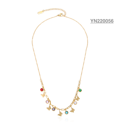 Collar de cadena de mariposa para mujer, cadena de oro de acero inoxidable colorida de diseñador