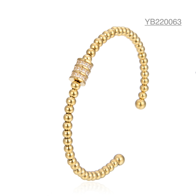 Brazalete abierto de marca de lujo para mujer Pulsera de cuentas de oro de 14 quilates con diamantes de imitación cilíndricos
