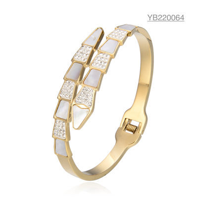 Brazalete de acero inoxidable dorado K de marca de lujo, pulsera de serpiente de diamantes de imitación grande abierta