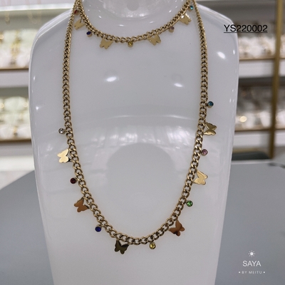 Collar de cadena de mariposa con diamantes de imitación coloridos, conjunto de joyería de pulsera de plata de Europa