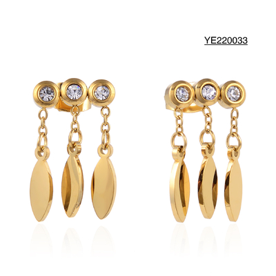 Pendientes colgantes de lentejuelas con borlas de diamantes de imitación Pendientes chapados en oro de 14 k a la moda