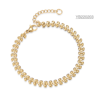 Pulsera de cadena de mano de hoja de olivo con diamantes de imitación dorados de la marca Extravagance