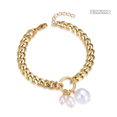 Pulsera de diamantes de imitación de oro Saya Pulsera con colgante de perlas de la marca Socialite