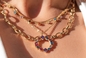 Collar de cadena de hueso de serpiente de 45 cm, collar con colgante de borla de diamantes de imitación coloridos