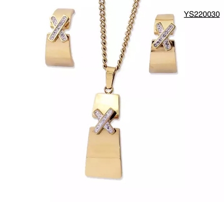 Conjunto de pendientes, collar y colgante con incrustaciones de diamantes de imitación de joyería de diseñador de acero inoxidable CE