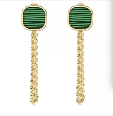 acero inoxidable verde largo del oro de los 45cm Gem Pendant Earrings Studs 18K