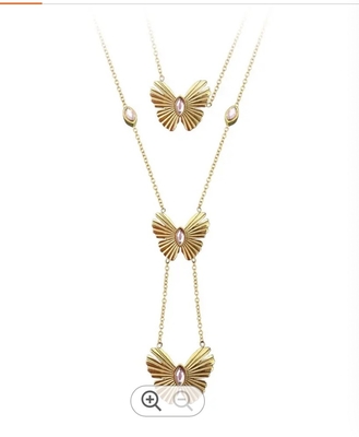 el oro 18K plateó los collares pendientes de acero inoxidables de los accesorios de la mariposa del Zircon del rosa de la cadena del doble de la joyería