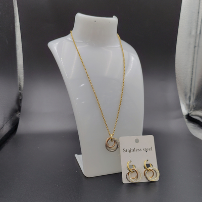 El más nuevo aro de oro de color de acero inoxidable, collar, brazalete conjunto con piedra para la dama