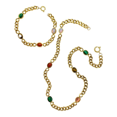 Conjunto de joyas de acero inoxidable collar de pulsera de piedra ovalada colorida para mujer