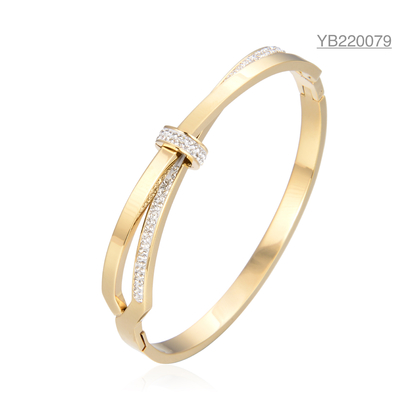 Brazalete con lazo de diamantes en capas de lujo de joyería de diseñador de acero inoxidable dorado
