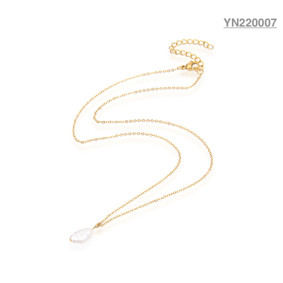 Collar con colgante de perla en forma barroca de 40 cm de oro Collares de acero inoxidable
