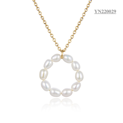 Collares chapados en oro de 14k de marca de lujo, collar con colgante redondo de 10 perlas