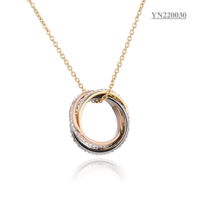 Joyería clásica collar de acero inoxidable 3 piezas anillos collar de joyería de diamantes de imitación