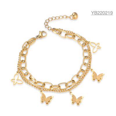 Collar de cadena de mariposa chapado en oro de 14 k Collar de mariposa tridimensional de acero inoxidable