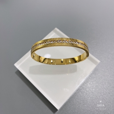 pulsera estrecha de la estrella de la edición de Diamond Set Stainless Steel Bangle del oro 18K