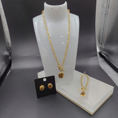 El más nuevo aro de oro de color de acero inoxidable, collar, brazalete conjunto con piedra para la dama
