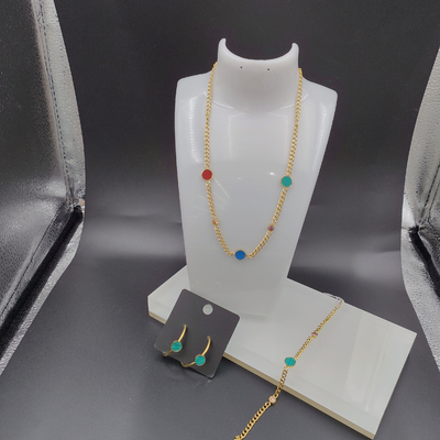 El más nuevo aro de oro de color de acero inoxidable, collar, brazalete conjunto con cáscara verde para la dama
