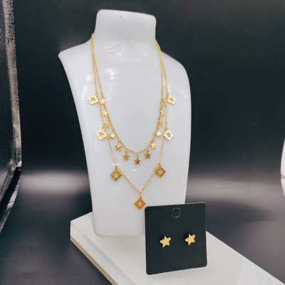 Nueva llegada de moda alta polaca más reciente oro color de acero inoxidable arete, collar, conjuntos de pulseras para dama