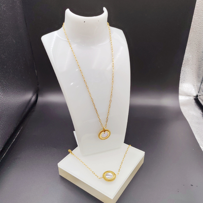 Nueva llegada de moda alta polaca más nuevo oro color de acero inoxidable arete, collar, conjuntos de pulseras con concha para dama