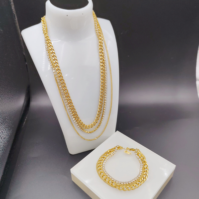 Nueva llegada de moda alta polaca más reciente oro color de acero inoxidable arete, collar, conjuntos de pulseras para dama