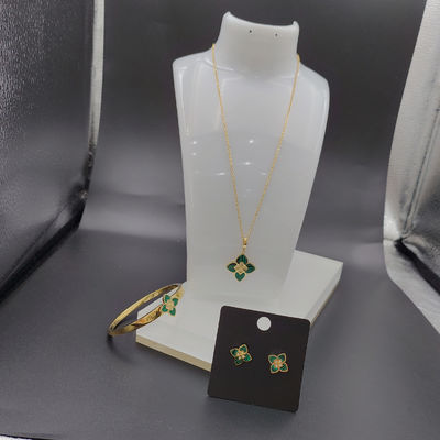 Nuevo aro de oro de color de acero inoxidable, collar, brazalete conjunto con piedra verde para la dama