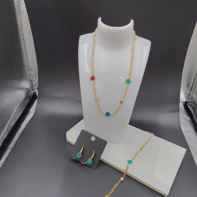 El más nuevo aro de oro de color de acero inoxidable, collar, brazalete conjunto con cáscara verde para la dama